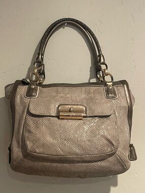 Coach Taupe Kristin Python Embossed Leather Shoulder Bag